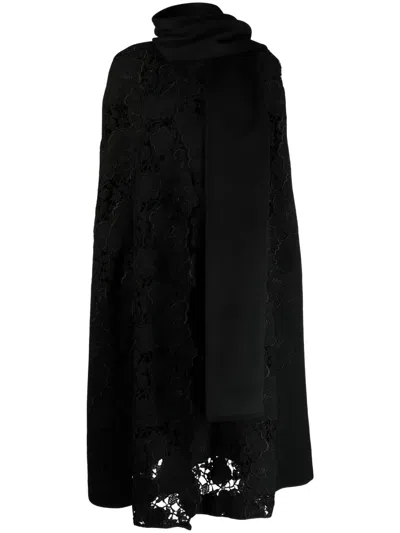 Elie Saab Floral-embroidered Virgin-wool Cape In Black