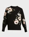 Elie Saab Embroidered Wool Crewneck Sweater In Black