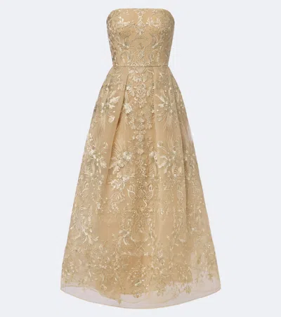 Elie Saab Floral Lace Cocktail Dress In Gold