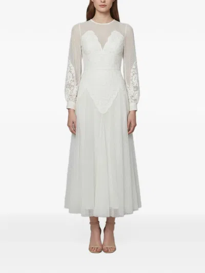 Pre-owned Elie Saab Floral Lace Flared Maxi Dress In White