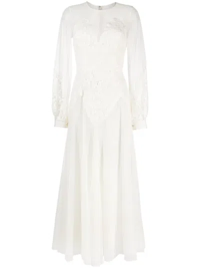 Elie Saab Floral-lace Tulle Maxi Dress In White
