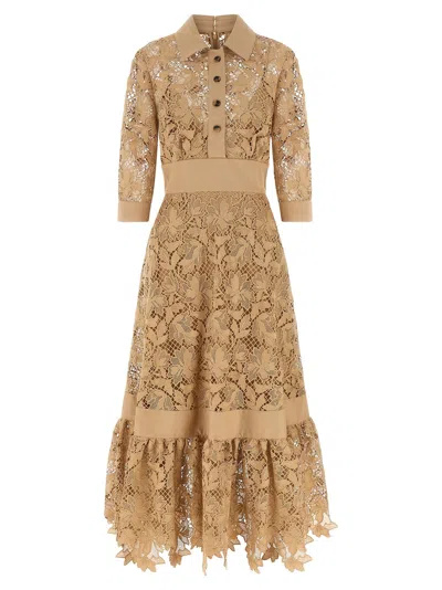 Elie Saab Floral Macramé Dress In Neutral