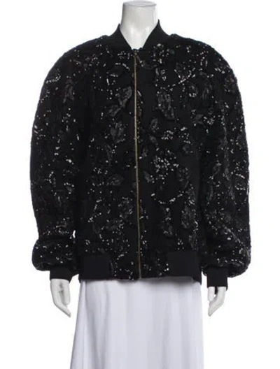 Pre-owned Elie Saab Floral Print Bomber Jacket In Black