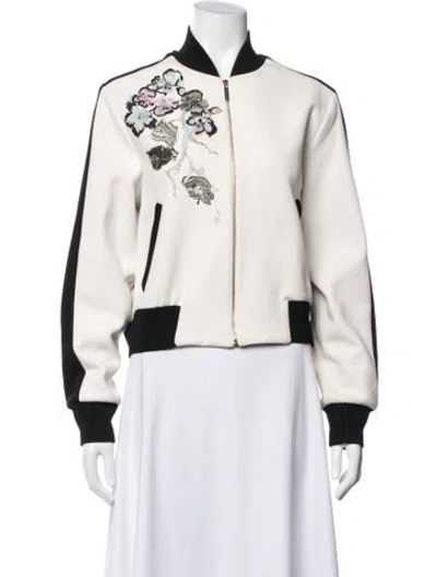 Pre-owned Elie Saab Floral Print Bomber Jacket In Neutrals