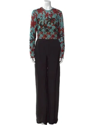 Pre-owned Elie Saab Floral Print Crew Neck Jumpsuit In Black