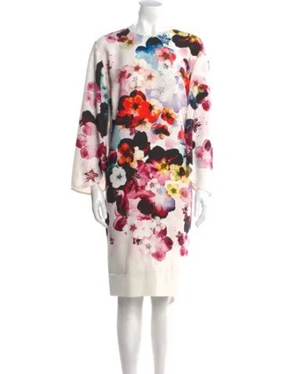 Pre-owned Elie Saab Floral Print Knee-length Dress In White