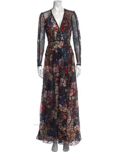 Pre-owned Elie Saab Floral Print Long Dress In Multi