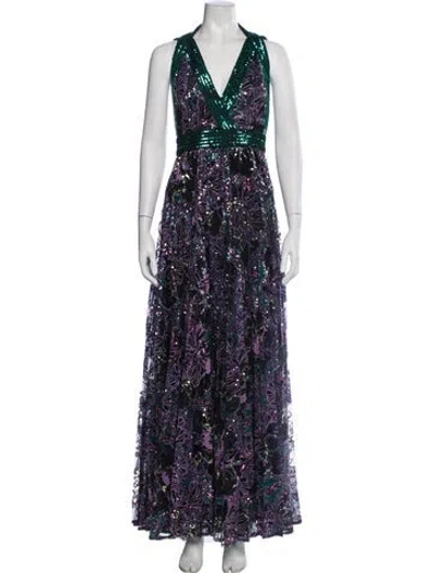 Pre-owned Elie Saab Floral Print Long Dress In Purple