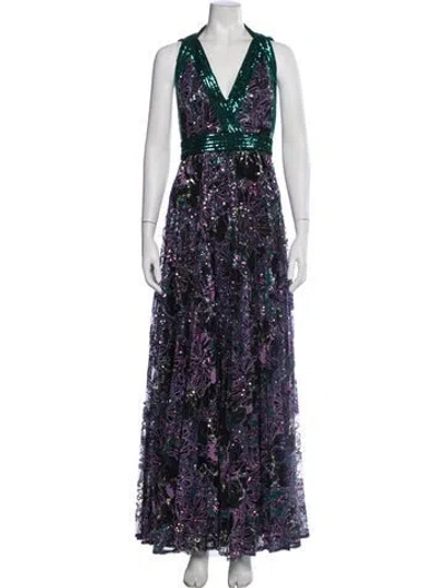 Pre-owned Elie Saab Floral Print Long Dress In Purple