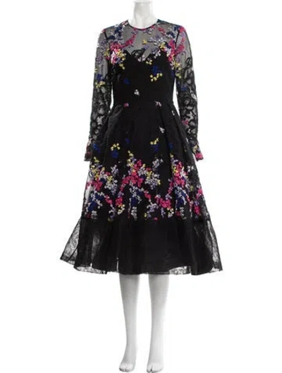 Pre-owned Elie Saab Floral Print Midi Length Dress In Black