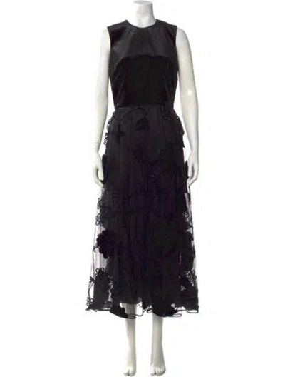 Pre-owned Elie Saab Floral Print Midi Length Dress In Black