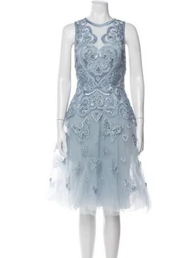 Pre-owned Elie Saab Floral Print Midi Length Dress W/ Tags In Blue