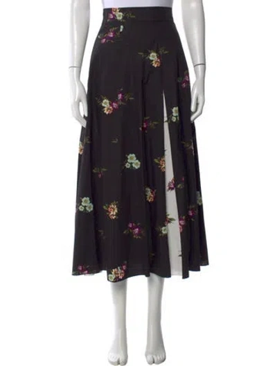 Pre-owned Elie Saab Floral Print Midi Length Skirt In Black