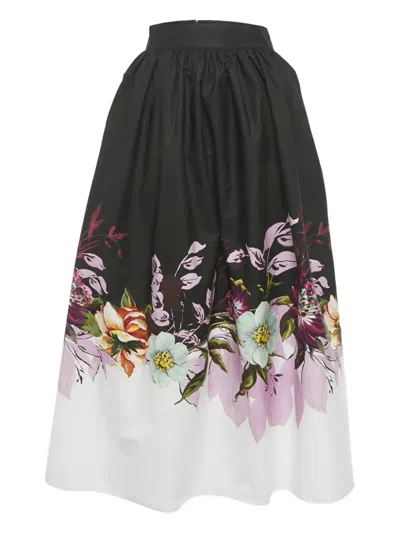 Pre-owned Elie Saab Floral-print Midi Skirt In Black