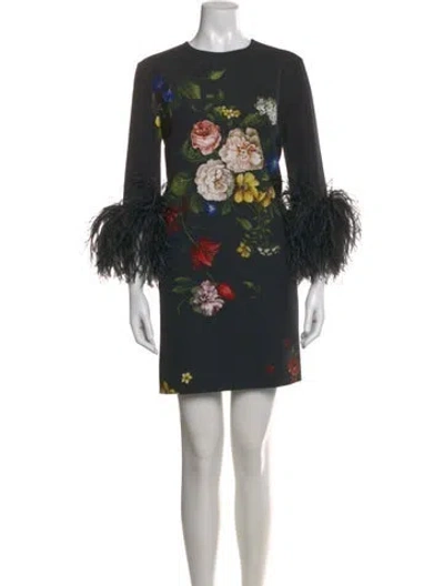 Pre-owned Elie Saab Floral Print Mini Dress In Black