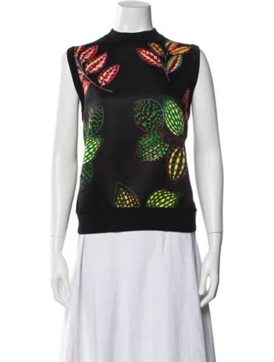 Pre-owned Elie Saab Floral Print Mock Neck Top In White
