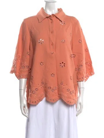 Pre-owned Elie Saab Floral Print Three-quarter Sleeve Blouse In Orange