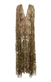 Elie Saab Floral Sequined Capelet Dress In Multi