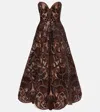 Elie Saab Floral Sequined Strapless Gown In Brown