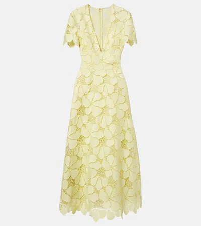 Elie Saab Floral Silk-blend Guipure Midi Dress In Yellow