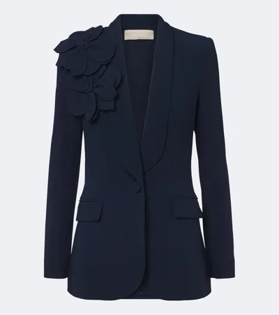 Elie Saab Floral-appliqué Cady Blazer In Blue