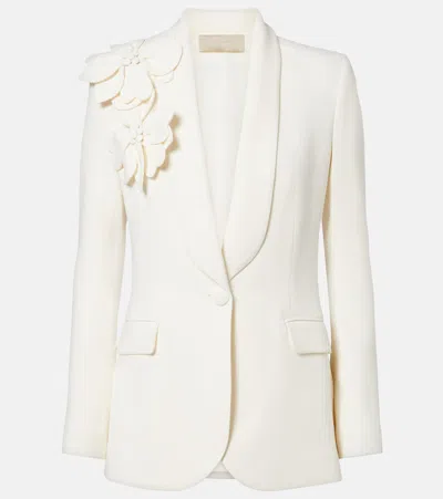Elie Saab Floral-appliqué Cady Blazer In White