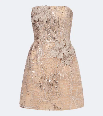 Elie Saab Floral-applique Embellished Tulle Minidress In Neutral