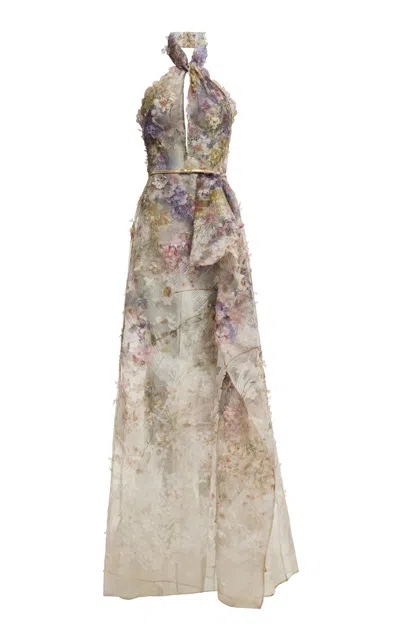 Elie Saab Floral-applique Organza Gown In Multi
