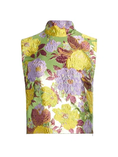 Elie Saab Floral-brocade High-neck Top In Green