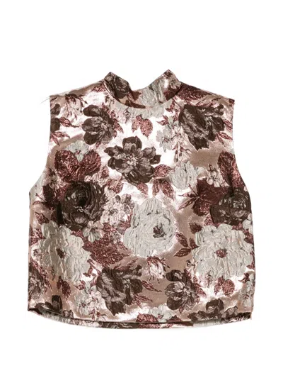 Elie Saab Floral-brocade Sleeveless Top In Brown