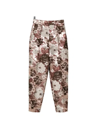 Elie Saab Floral-brocade Trousers In Brown