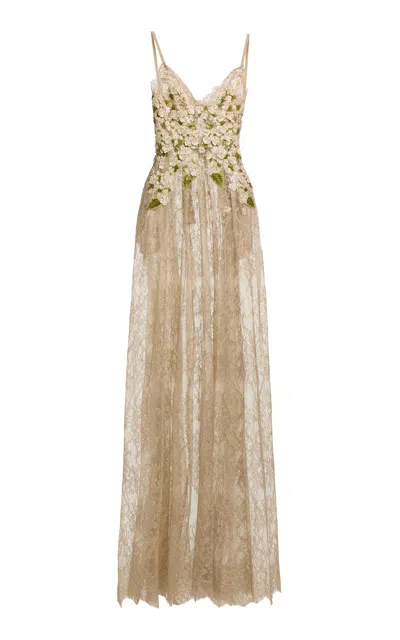 Elie Saab Floral-embellished Lace Maxi Dress In Multi