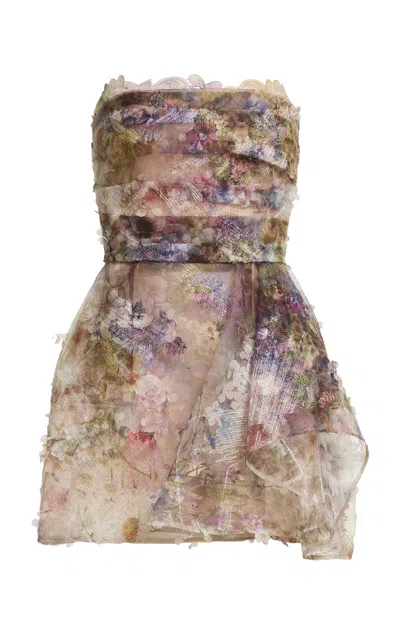 Elie Saab Floral-embellished Organza Mini Dress In Multi