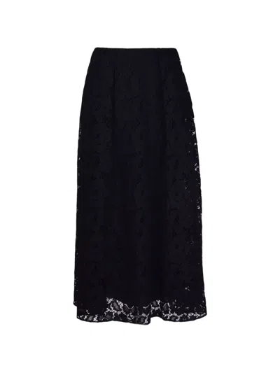 Elie Saab Floral-embroidered Midi Skirt In Black