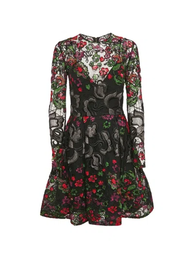 Pre-owned Elie Saab Floral-embroidered Mini Dress In Black