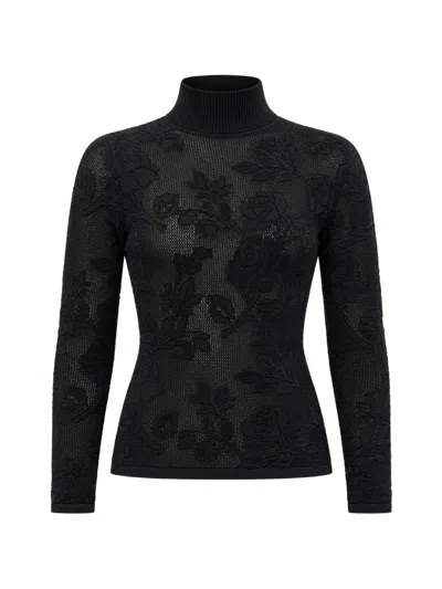 Elie Saab Floral-jacquard Knit Top In 블랙