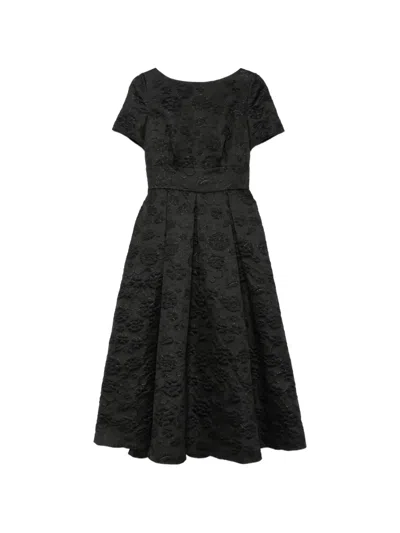 Elie Saab Floral-jacquard Pleated Midi Dress In Black
