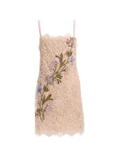 Elie Saab Floral-lace Mini Dress In Nude