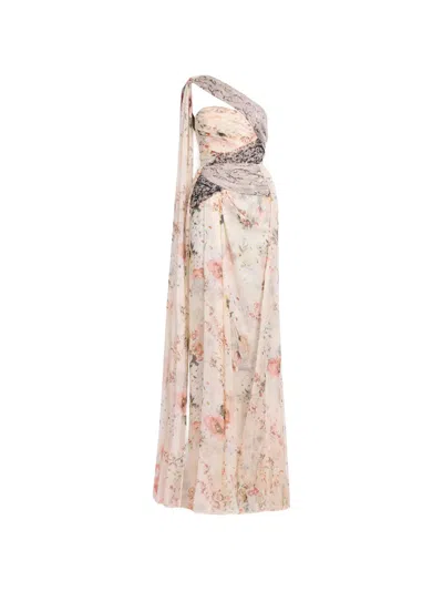 Elie Saab Floral-print One-shoulder Maxi Dress In Neutral