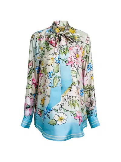 Elie Saab Floral-print Pussy-bow Shirt In Multi