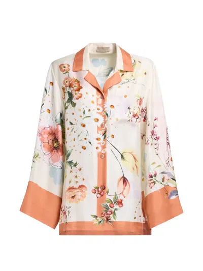 Elie Saab Floral-print Silk Shirt In White