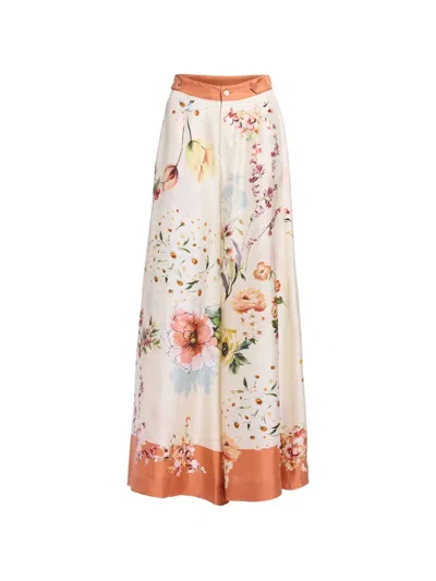 Elie Saab Floral-print Silk Trousers In Neutral