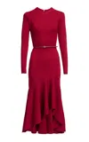 Elie Saab Fluted Jersey Midi Dress In Red