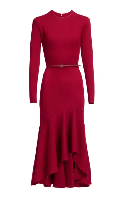 Elie Saab Fluted Jersey Midi Dress In Red