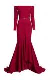 Elie Saab Fluted Jersey Off-the-shoulder Maxi Dress In Red