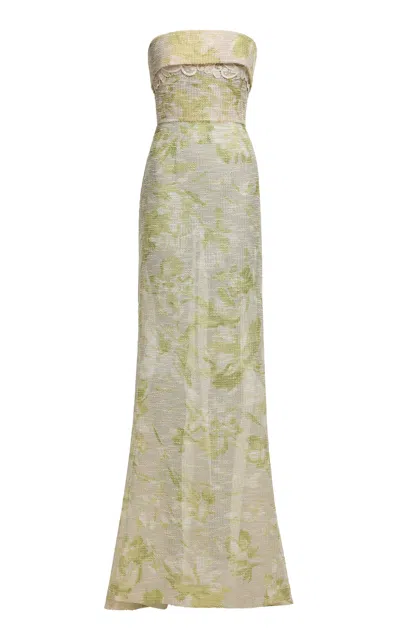 Elie Saab Fold Over Top Silk-blend Tweed Maxi Dress In Pink