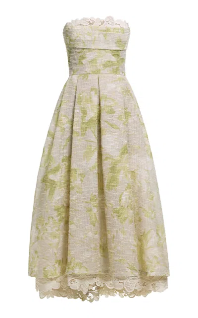 Elie Saab Fold Over Top Silk-blend Tweed Midi Dress In Pink