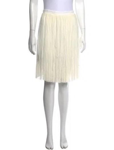 Pre-owned Elie Saab Fringe Trim Accent Midi Length Skirt W/ Tags In Neutral