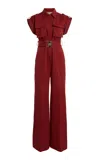 Elie Saab Gabardine Jumpsuit In Burgundy