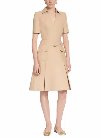 Elie Saab Gabardine Midi Dress In Beige In Brown